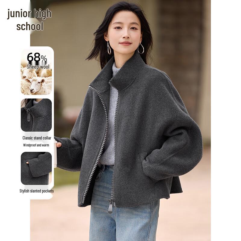 

Women s Autumn/Winter Short Wool Blend Stand Collar Coat M