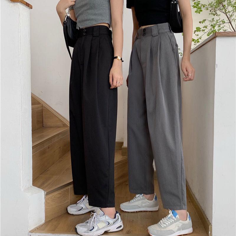 Pants Women All-match Basic Summer BF Style Minimalist Ladies Ankle-Length Trousers Wide-leg Chic Leisure Popular Womens Pant