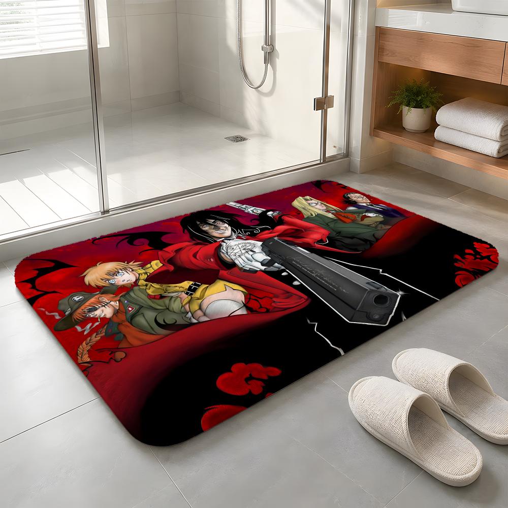 Anime H-Hellsing Floor Mat Machine Washable Soft Flannel Area Rug, Non-Slip Absorbent Floor Mat for Living Room Bedroom