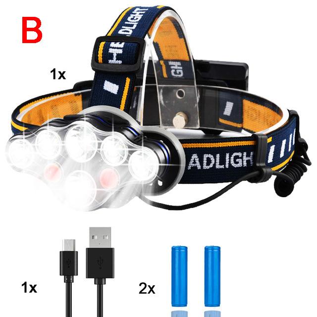 Zk20 2*led+4*XPE+2*COB Headlamp 8000LM 8 Lighting Modes Headlight by 18650 Battery LED Flashlight Hunting USB Rechargeable