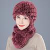 Middle-aged Rex rabbit hair hat female autumn and winter warm elderly grandmother ear protection fur mother wool scarf