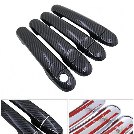 Black Carbon Fiber Door Handle Cover for Nissan Micra K13 Renault Puls 2011~2016 2015 Car Accessories Stickers Trim Set Chrome