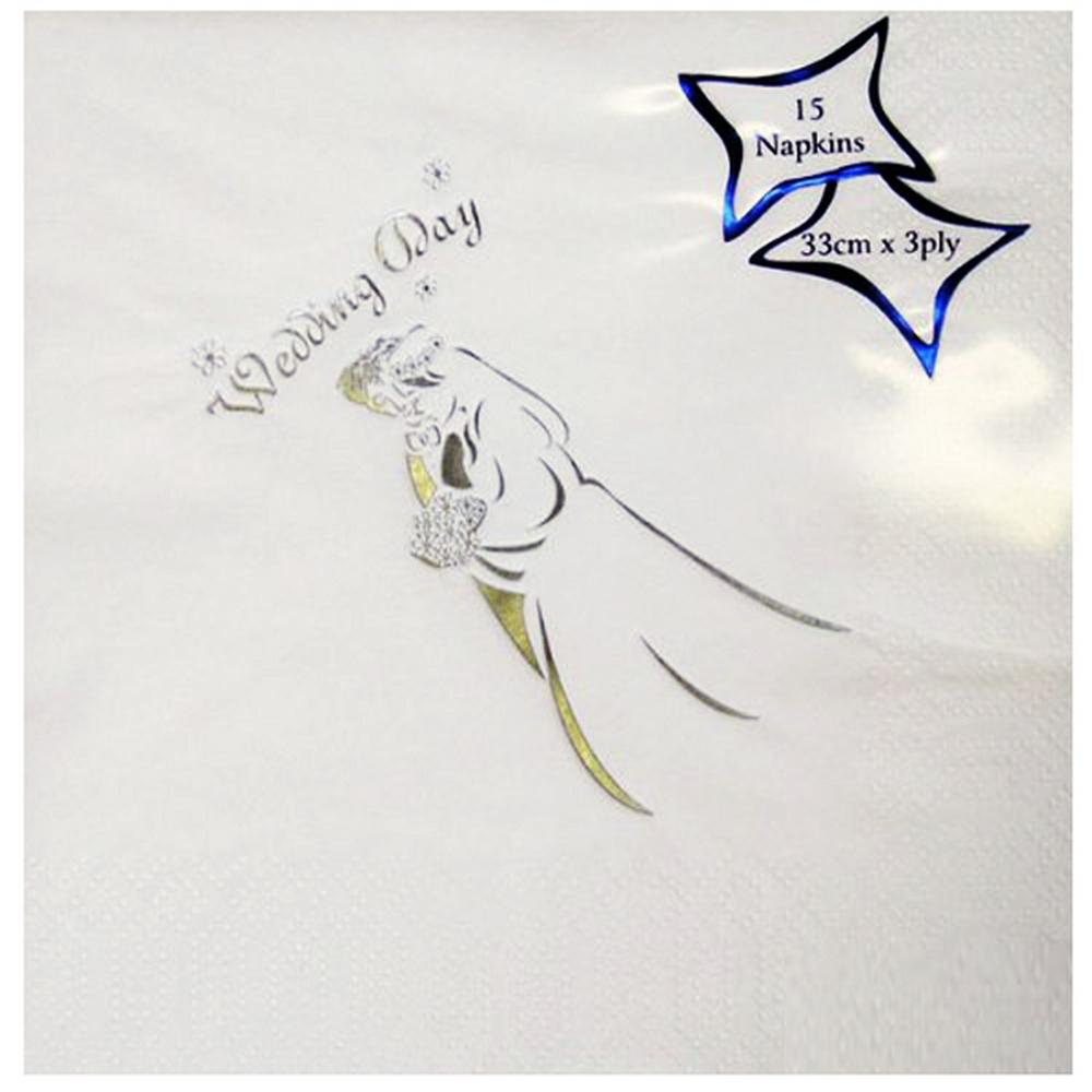 NPK Servietten mit Foliendruck „Hochzeitstag Braut und Bräutigam“ (15er-Pack)