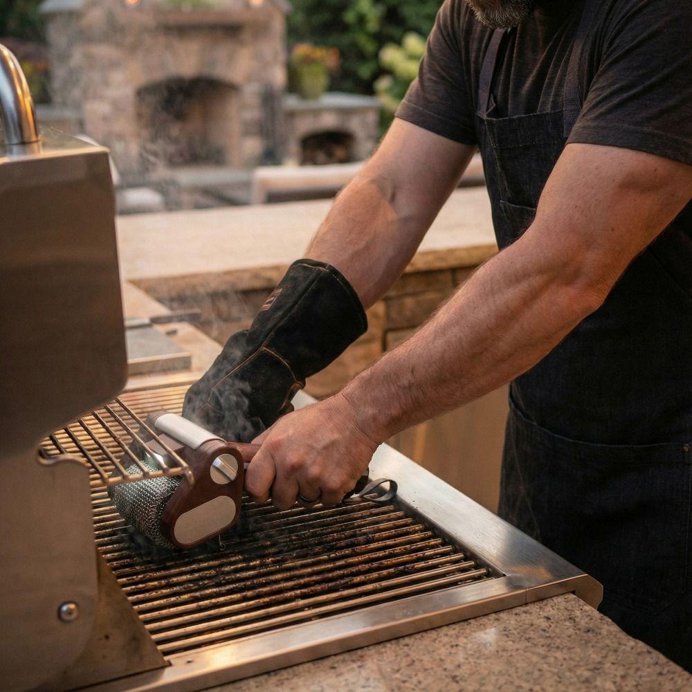 Stainless Steel Roller Grill Cleaner Brush with LED Light Barbecue Cleaner Tools  Camping Grill