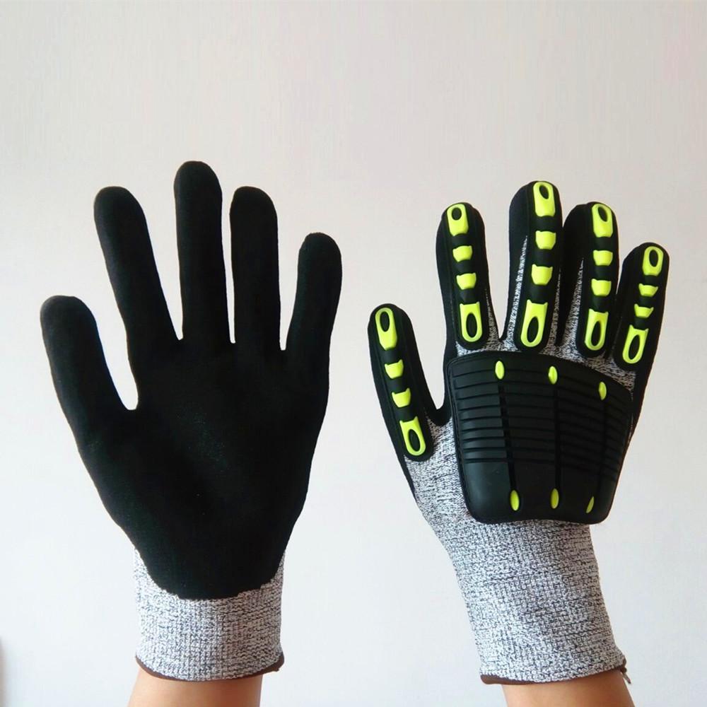 Cutting Factory Anti-Cut Anti-Slip HPPE Nitrile Coated TPR Back Labor Protective Work Mechanic Anti-Impact Gloves (black,S)