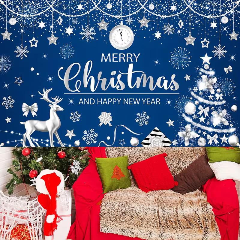 2D Blue Christmas with Snowflakes and Stars Photography Background