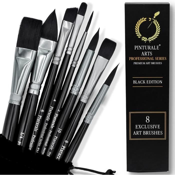 Pinceaux Aquarelle - Pinturale - Black Séries - Set de 8 Pinceaux - Haute Absorption - Contrôle de l'Eau