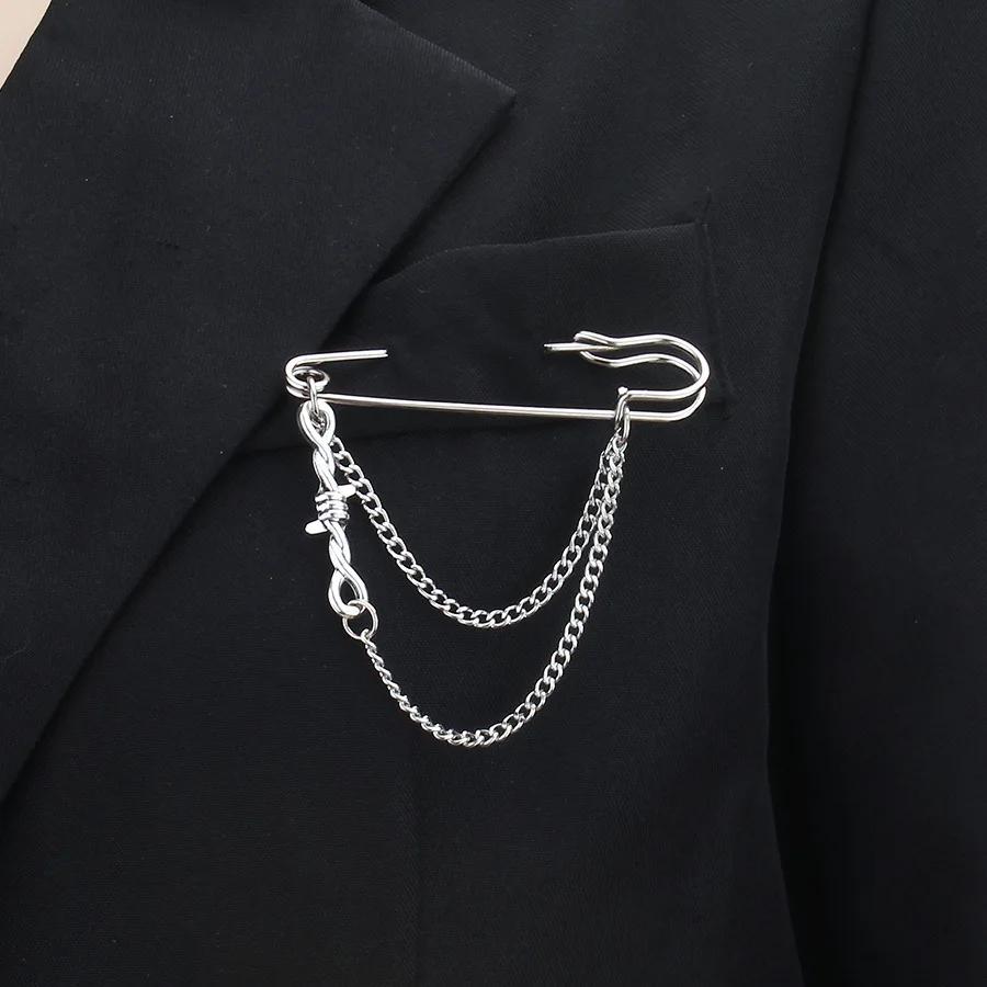 

Personality Punk Pendant Brooches for Men and Women Long Tassel Skull Cross Butterfly Suit Pins Jewelry Hip Hop Rock Accessories