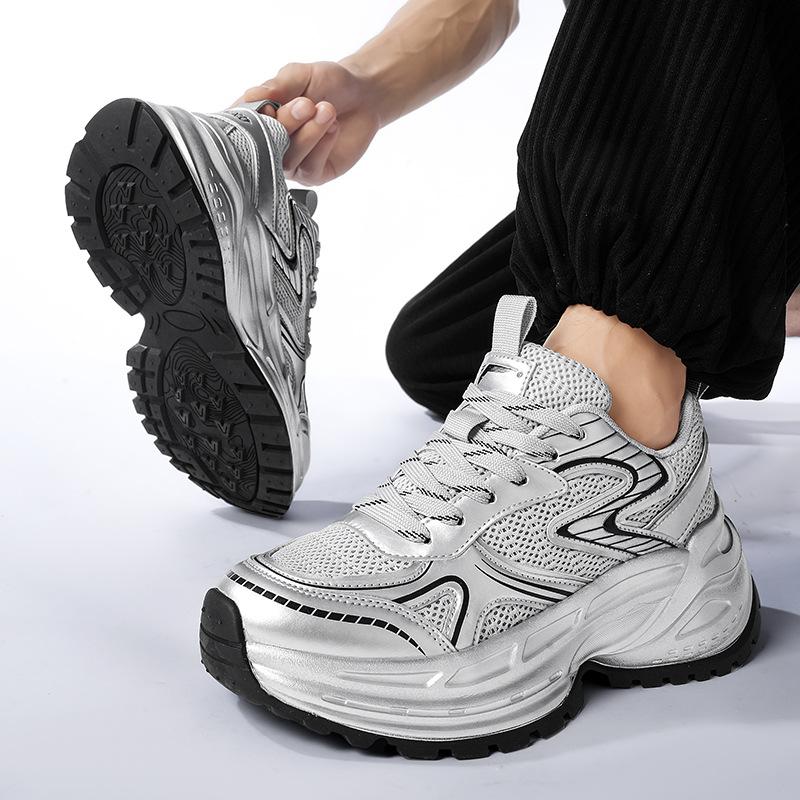 New waterproof leather surface solid color lightweight casual sports shoes thick sole heightening fashionable versatile comfortable dad shoes