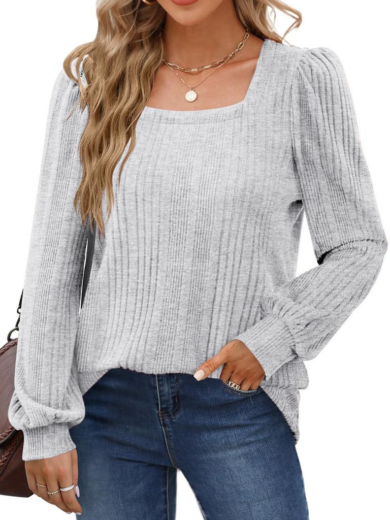 Autumn New Women's Chunky Knit Square Neck Casual Long Sleeve Top