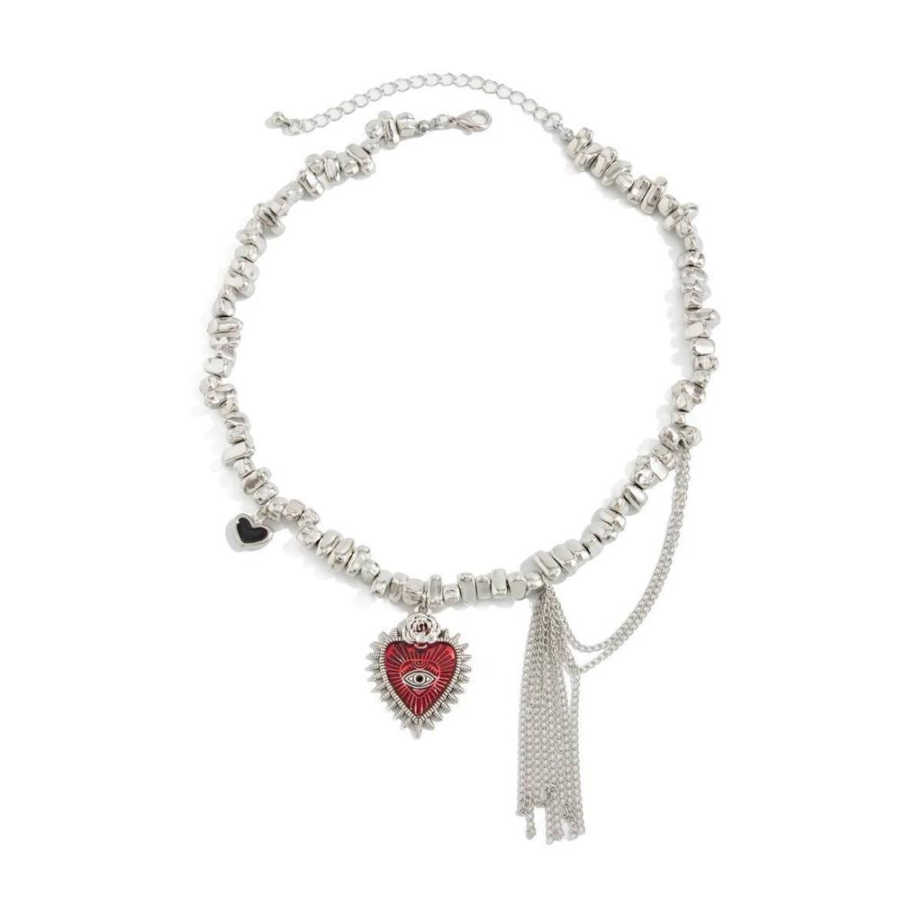 Salircon Gothic Love Heart Pendant Choker Necklace Women Trendy Irregular Geometric CCB Beaded Metal Tassel Chain Party Jewelry