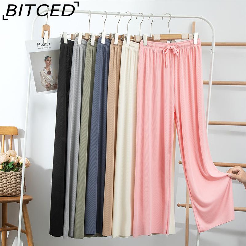 BITCED Ice Silk Wide-Leg Trousers for Women Spring/Summer Lightweight Slimming Loose-Fit Drapey Breathable Straight-Leg Casual Floor-Length Trousers