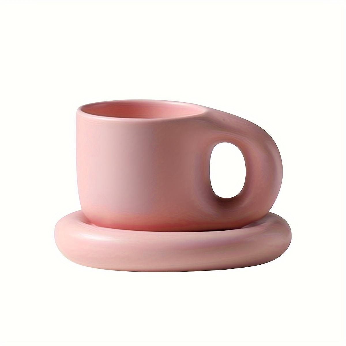 

1 шт. 28,92 унции/300 мл кружка с пухлой ручкой в скандинавском стиле, набор с блюдцем, креативная керамическая кофейная чашка для офиса, дома, только ручная мойка, многоразовая розовый