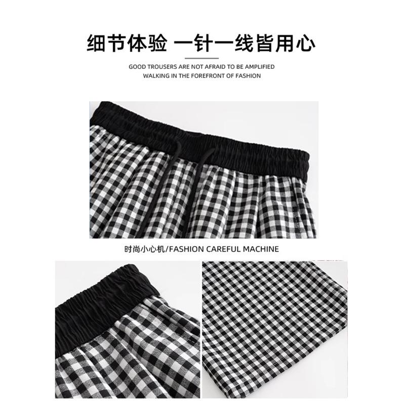 Pink plaid wide-leg pants women's spring and summer thin new high-waisted straight casual pants loose Yamamoto pants