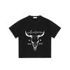 Camiseta do Velho Oeste Americano Caveira de Touro Negra e Estrelas Estampa Streetwear Casual para Homens e Mulheres