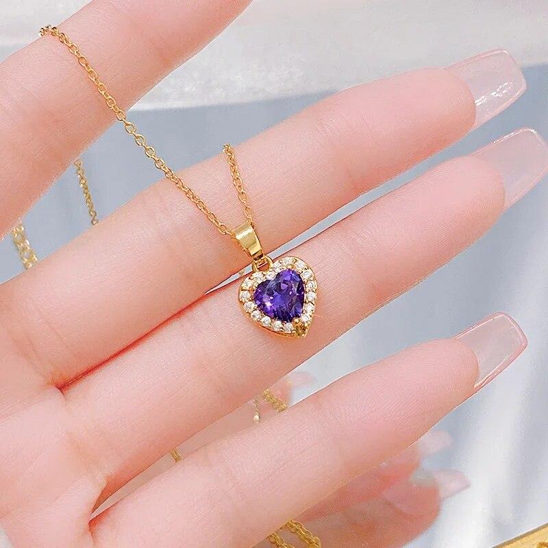 1 Pcs Light Luxury Cool Style Love Heart Collection Gold Plated Copper Pendant Necklace With Stainless Steel Chain