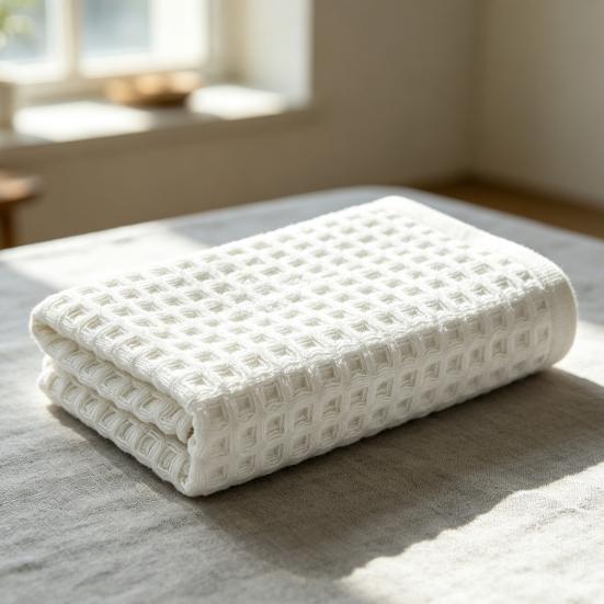 Hypoallergenic Bathing Towel Cotton Waffle Towels, Quick Dry Bath Lightweight Soft Sensitive Skin Friendly Washcloth Absorbent Travel for Bathroom,