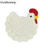 Funny Handmade Crochet Coaster Soft Fabric Chicken Themed Woven Cup Mat Heat Resistant Non-Slip Tabletop Protector Kitchen Use