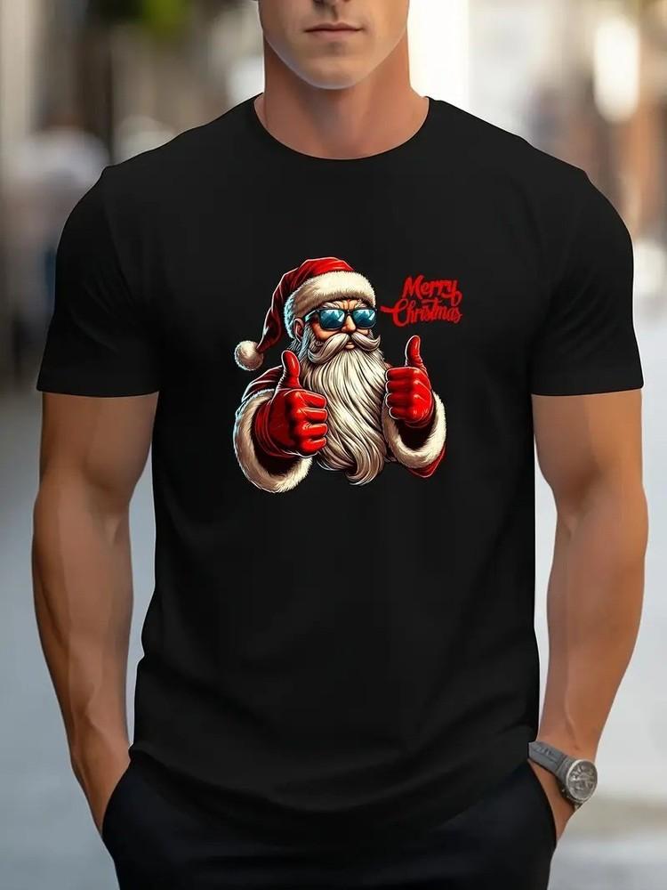 

Trendy Short Sleeve Casual Sports T-Shirt Santa Claus and Merry Christmas Q9349 XL