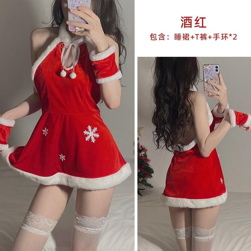 Sexy Lingerie Christmas Velvet Nightdress Cosplay Sexy New Robe Nightdress New Year's Day Uniform Suit