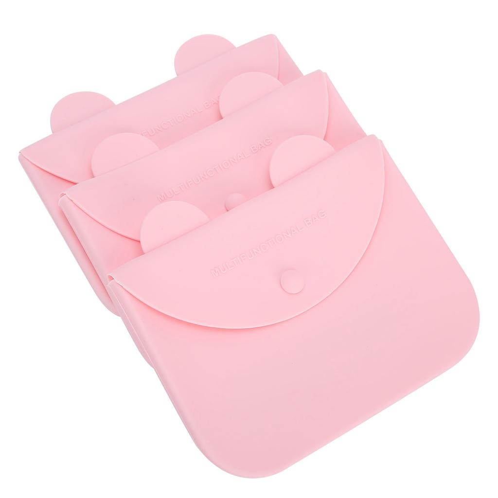 3 Pièces Sac de Rangement pour Masque Buccal Portable Anti-poussière Réutilisable Silicone Étui pour l'Extérieur(Rose )