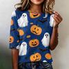 Women Loose Fit Casual Half Sleeve Top Round Neck Lightweight Pullover Blouse with Halloween Ghost Tree Print for Everyday Wear