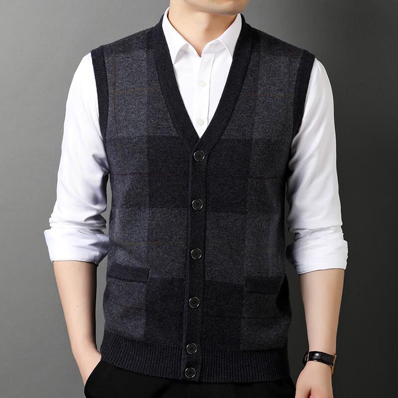 FORTEI Men's 100% Pure Wool V-Neck Buttoned Sweater Vest