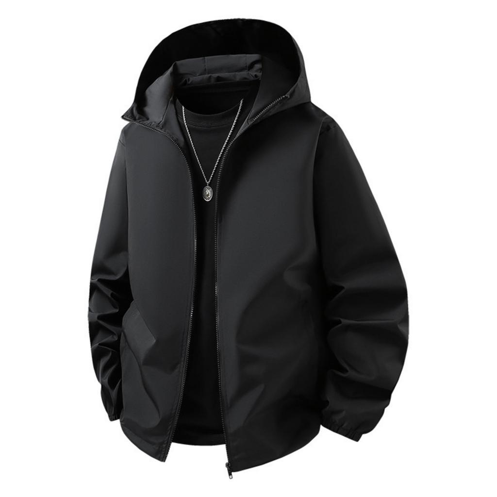 Men's Solid-color Casual Sports Outdoor Jacket, Men's Windproof Breathable Hooded Zipper Jacket
