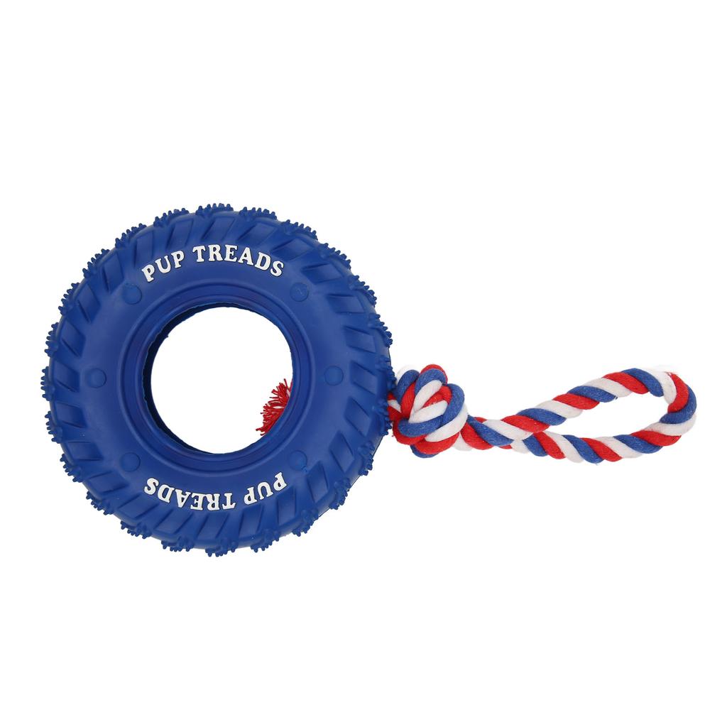 Dog Tire Chewing Toy Bite Resistant Treat Dispensing Rubber Aggressive Dog Tug Toy with Rope for Medium Large Dogs