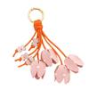 Artistic Tulips Themed Key Accessory Crafted From Leather With Elegant Bead Embellishment