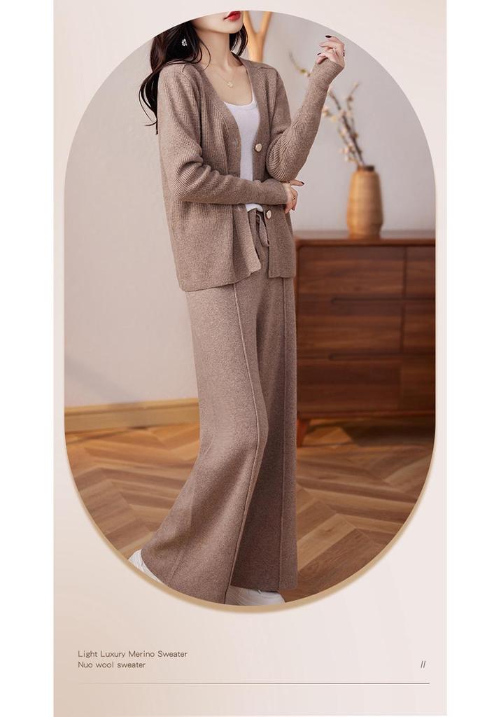 2023 Fashion Plus Size Wide-Leg Pants & Long Sleeve Wool Cardigan Set for Spring & Autumn