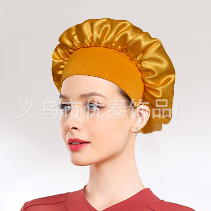Solid color wide edge high elastic adult nightcap men's and women's fashion hair care beauty shower cap satin