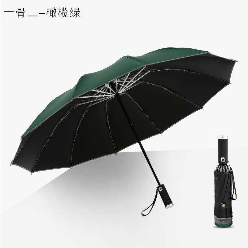 Customized 11-bone Vinyl Car Rain and Sun Protection Umbrella Reflective Led Flashlight Lighting Three-fold Automatic Folding Reverse Umbrella