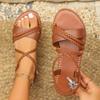 Large size 25 summer new woven belt open-toed flat-soled sandals women wear elastic beach sandals
