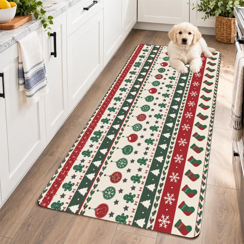 Flannel Kitchen Mat Christmas Soft Area Rug Non Slip Floor Carpet Home Decoration