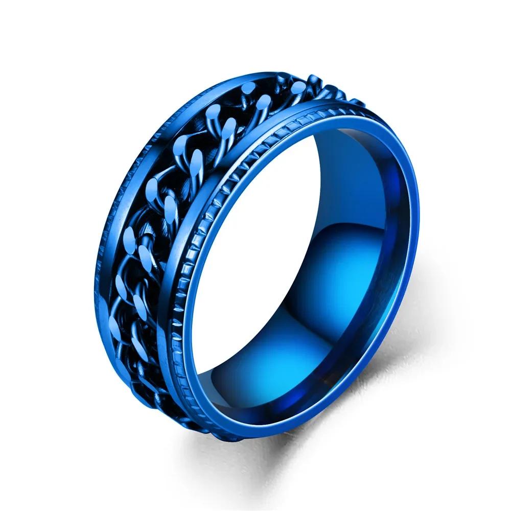Fashion Stainless Steel Rotatable Chain Rings For Men Punk Spinner Chain Rotable Ring Women Party Titanium Steel Jewelry Gift