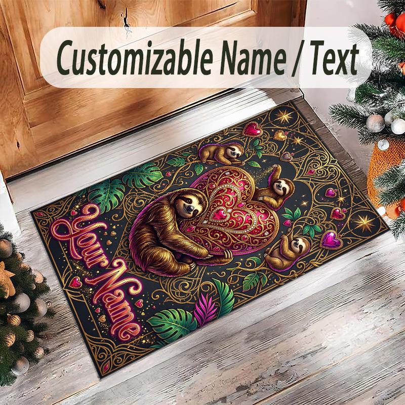 Hearts Theme Crystal Velvet Floor Rug Personalized Custom Name Text Warm Carpet Home Decoration