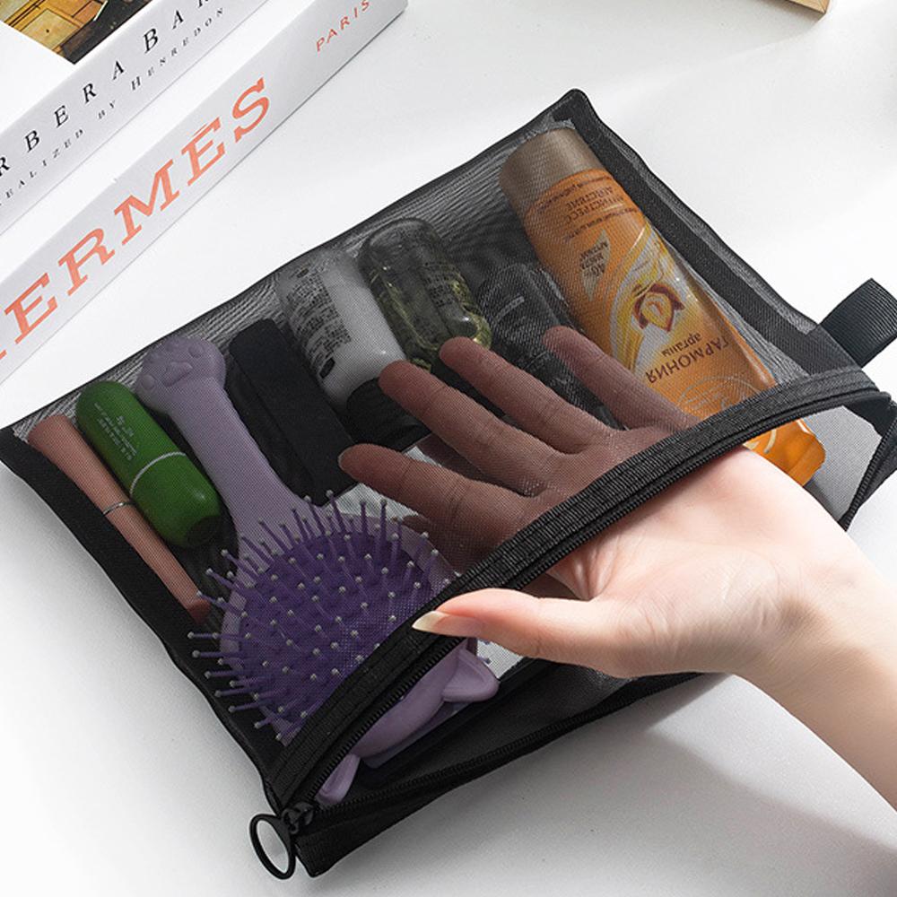 Mesh Clear Cosmetic Bags Square Zipper Bag Makeup Bag Pencil Cases Wash Pouch Portable Travel Toiletry Organizer Storage Pouch