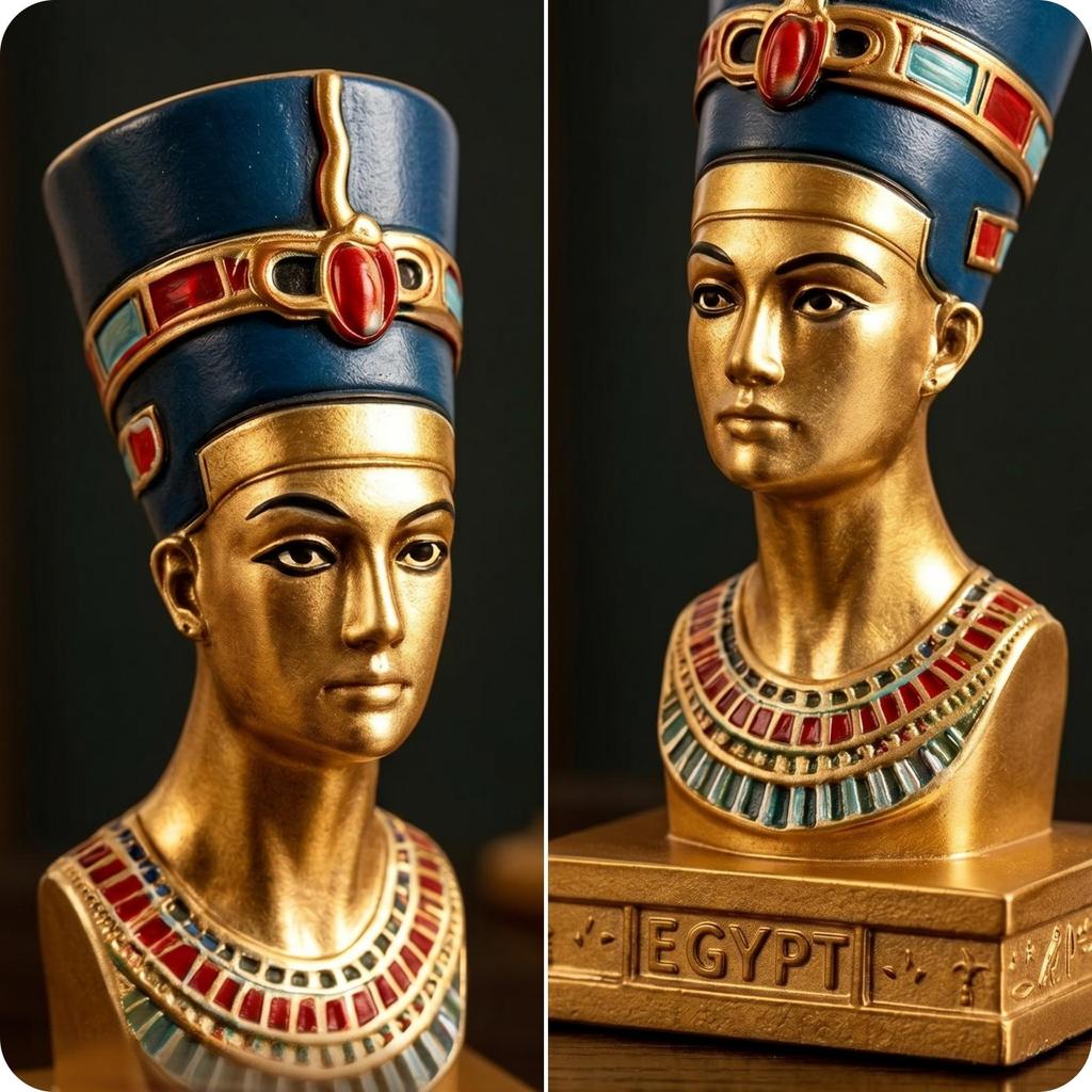 Pharaoh Bust Statue Engraved Base Nile Valley Ornament Blue Headdress