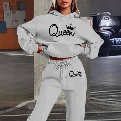 2025 Trendy Women's Letter Print Hooded Sweatshirt & Long Pants Set - European & American Style Casual Fashion