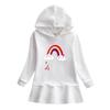Children's Rainbow Cartoon Hooded Sweatshirt Dress with Ruffle Skirt, Pure Cotton, Long Sleeve 