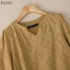 ZANZEA Women Casual V-Neck Long Sleeve Loose Lace Crochet Patchwork Blouse