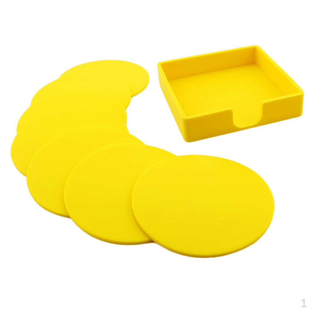 7pcs Colorful Rubber Silicone Coasters Round For Drink Placemat