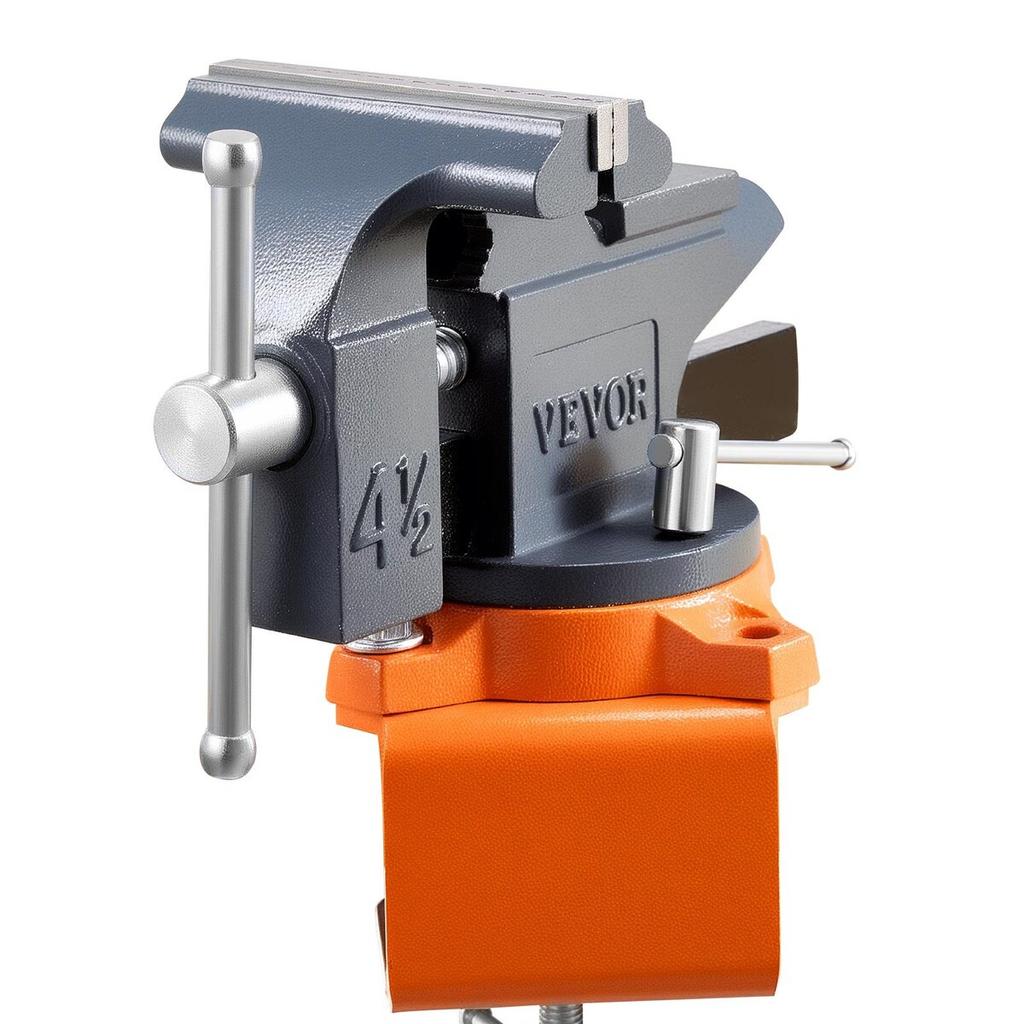 Bench Vise, 4.5 Inch, Portable Workbench Vice with 270° Swivel Base, Quick Release Rotating Bench Clamp, Cast Iron Construction, for Woodworking,