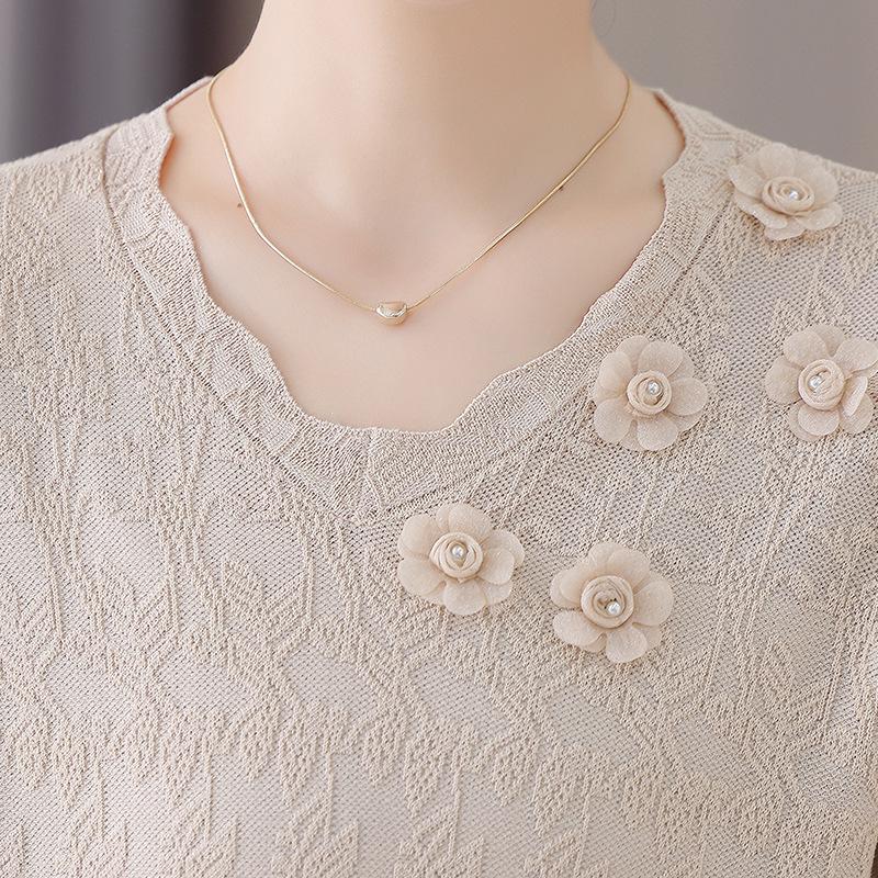 Mom's Versatile Long-Sleeve Knitted Sweater for Middle-Aged and Elderly Women - Elegant Pullover for Spring and Autumn.