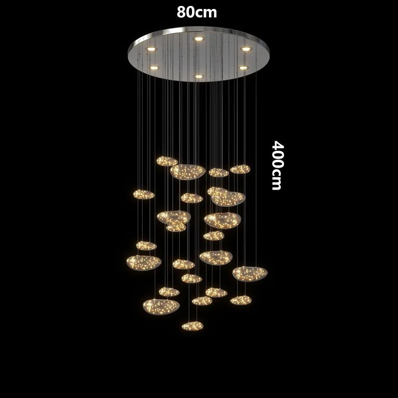 Modern Minimalist Staircase Long Chandelier Glass Full Sky Star Restaurant Chandelier Living Room Lighting Fixture LED Light