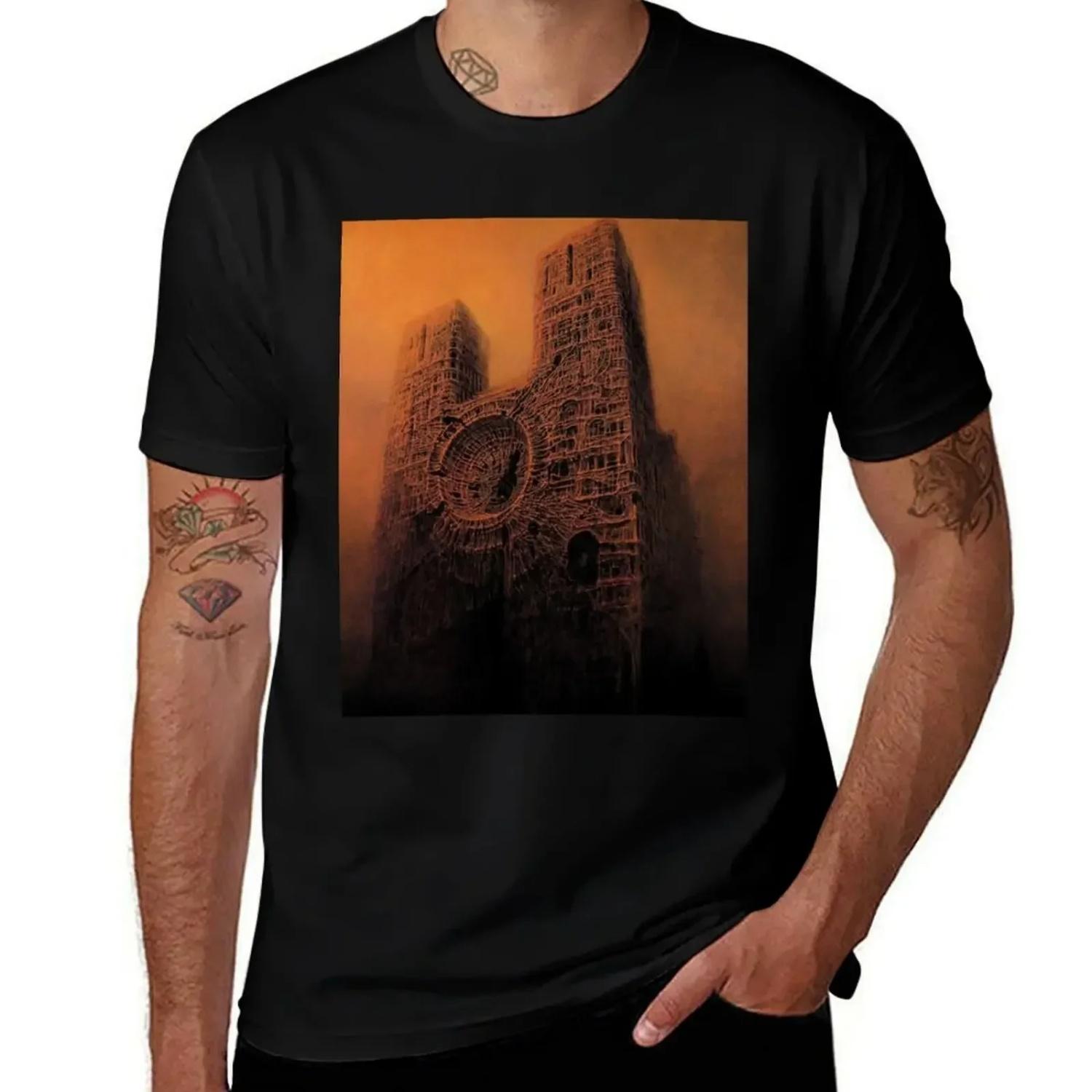 Untitled (Cathedral), By Zdzis_aw Beksiński T-Shirt Kawaii Clothes Tops Mens T Shirts S чёрный