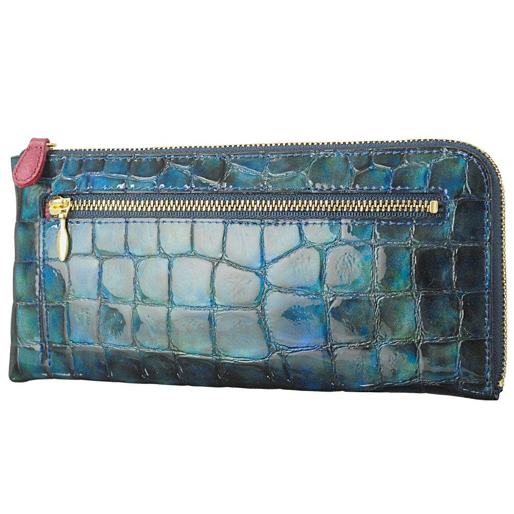 

Kyoto Naniwaya Harube Long Wallet Enamel Croco embossed zipper Cowhide Made in Japan Wallet Kyoto naniwaya 86359 L-shaped Women s (Blue)