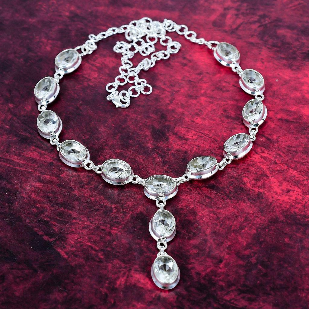 White Topaz Handmade Gemstone Necklace, 925 Solid Sterling Silver Necklace Antique Jewelry, Gift  For Love