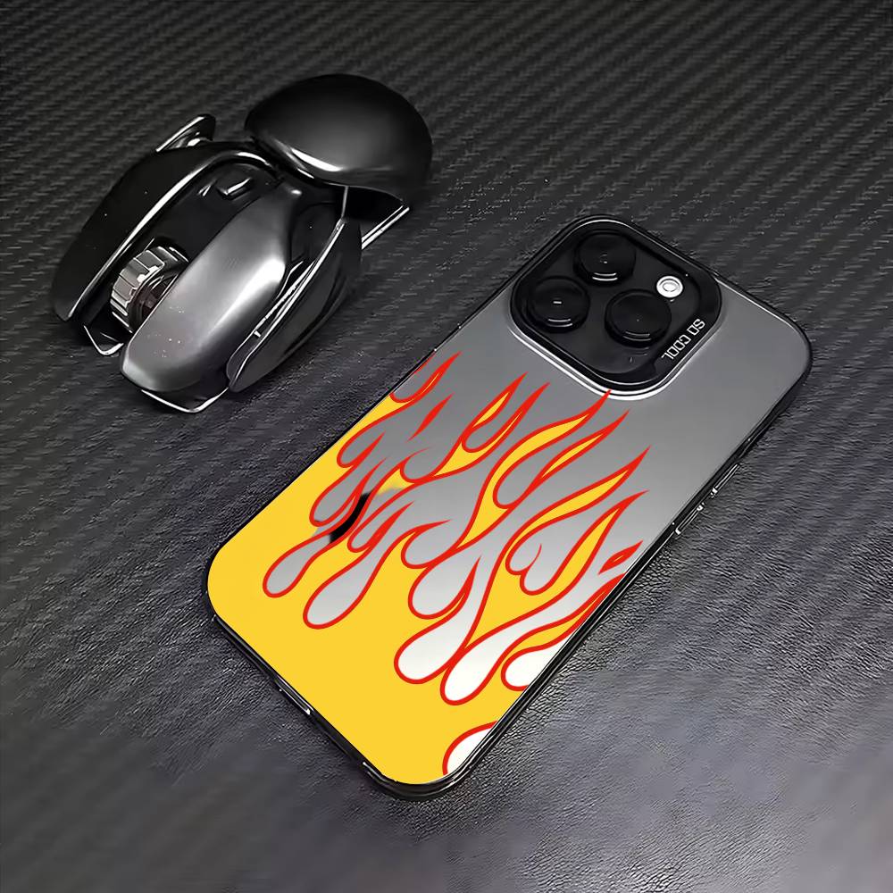 COOL Fashion Flames Phone Case For iPhone17,16,15,14,13,12,11 Plus,Pro Max Colored Silver Plated Inside Cover